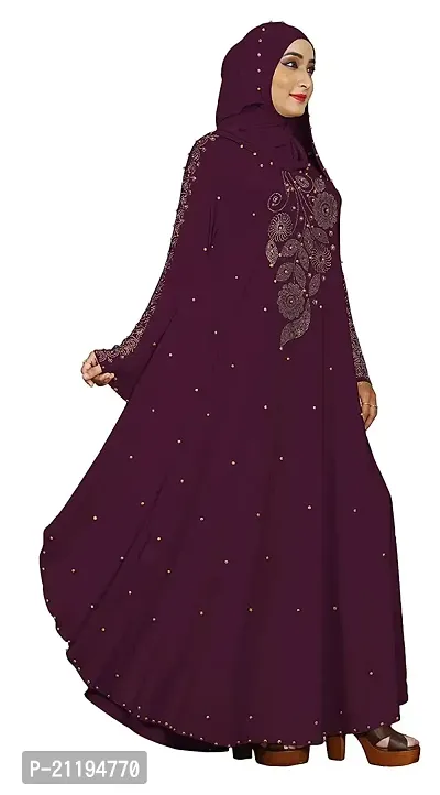 Dubai Collection Women's Kaftan Style Umbrella Lycra Abaya Burqa with Hijab (maroon, 46) Lycra Blend Abaya With Hijab  (Maroon)-thumb0