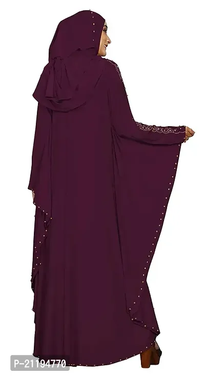 Dubai Collection Women's Kaftan Style Umbrella Lycra Abaya Burqa with Hijab (maroon, 46) Lycra Blend Abaya With Hijab  (Maroon)-thumb2