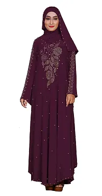 Dubai Collection Women's Kaftan Style Umbrella Lycra Abaya Burqa with Hijab (maroon, 46) Lycra Blend Abaya With Hijab  (Maroon)-thumb2