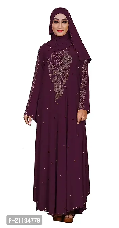 Dubai Collection Women's Kaftan Style Umbrella Lycra Abaya Burqa with Hijab (maroon, 46) Lycra Blend Abaya With Hijab  (Maroon)-thumb3