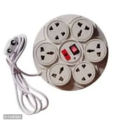 DAYBETTER 8+1 Round Strip Extension Cord; 6 A 8 Universal Multi Plug Point Extensio Board with LED (Cord 2 Meter, 230V, Cream NWR-06-thumb0