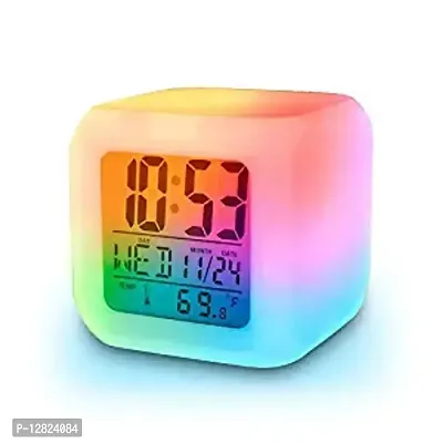 Smart Digital Alarm Clock Watch Alarm Clock With 7 Color Changing Digital Display And Temperature White 7 5 X 7 5 X 7 5 Cm Plastic Multicolor-thumb0