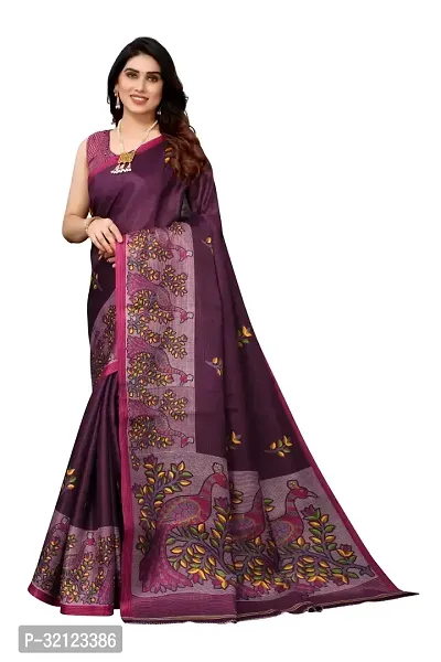 Beautiful Art Silk Printed Women Saree with Separate Blouse Piece-thumb0