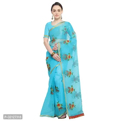 Stylish Organza Embroidered Saree with Blouse piece For Women-thumb0