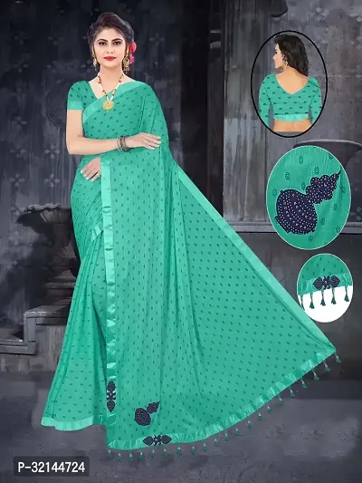 Stylish Lycra Green Printed Saree with Blouse piece For Women-thumb0