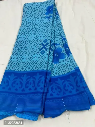 Stylish Blue Georgette Printed Saree with Blouse piece For Women-thumb0