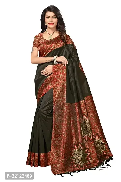 Beautiful Art Silk Printed Women Saree with Separate Blouse Piece-thumb0