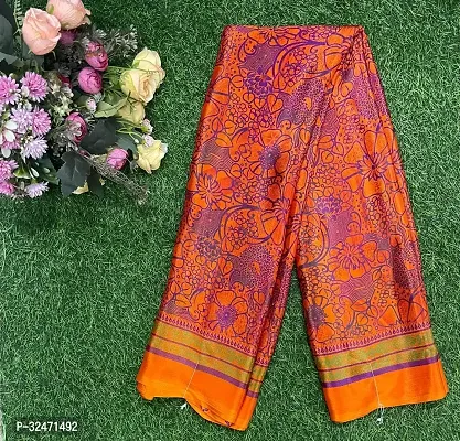 Elegant Orange Crepe Printed Saree with Blouse piece For Women-thumb0