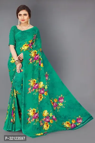 Beautiful Georgette Printed Women Saree with Running Blouse-thumb0