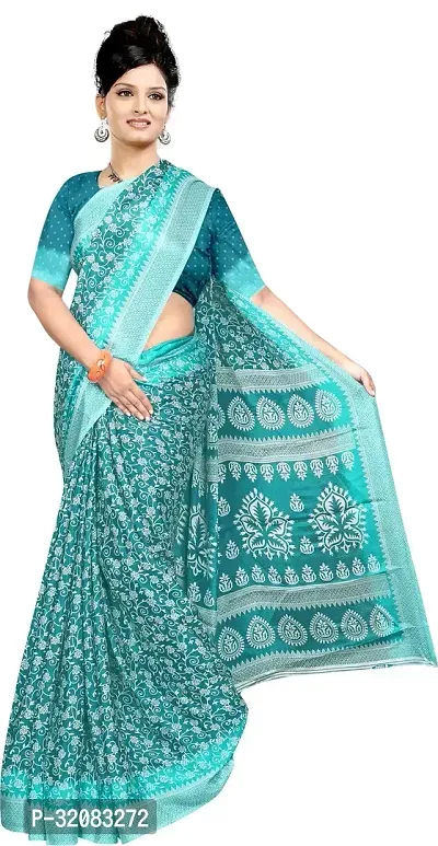 Stylish Crepe Printed Saree with Blouse piece For Women-thumb0