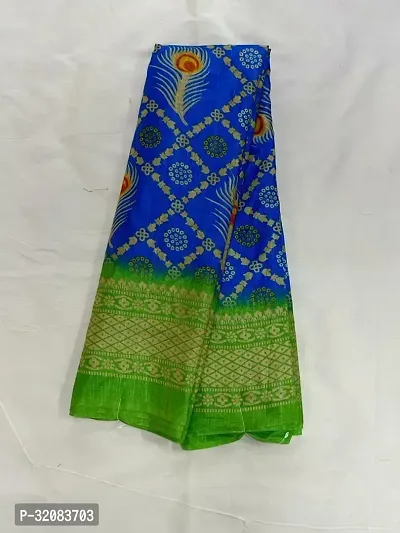 Stylish Blue Cotton Silk Printed Saree with Blouse piece For Women-thumb0