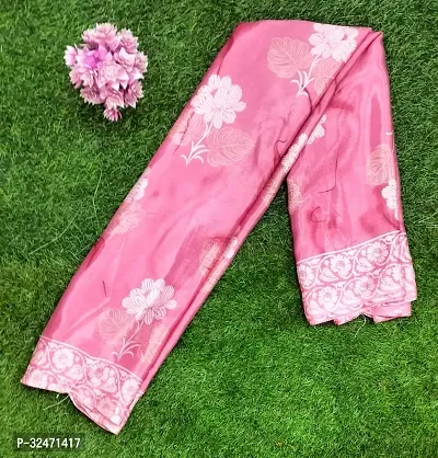 Elegant Pink Crepe Printed Saree with Blouse piece For Women-thumb0