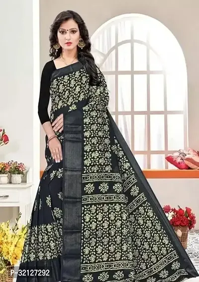 Stylish Cotton Printed Saree with Blouse piece For Women-thumb0