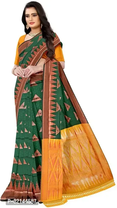 Stylish Silk Blend Green Printed Saree with Blouse piece For Women-thumb0