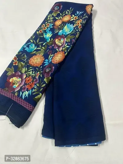 Stylish Blue Georgette Printed Saree with Blouse piece For Women-thumb0