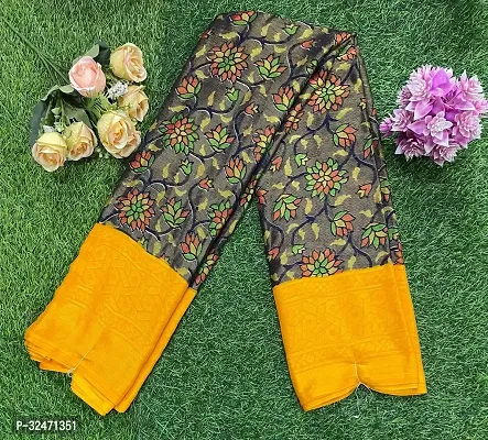 Elegant Yellow Chiffon Self Pattern Saree with Blouse piece For Women