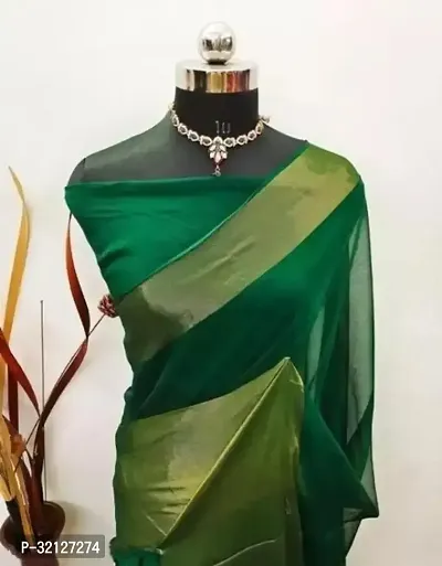 Stylish Chiffon Solid Saree with Blouse piece For Women-thumb0