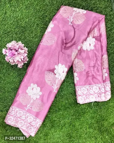 Elegant Pink Crepe Printed Saree with Blouse piece For Women-thumb0