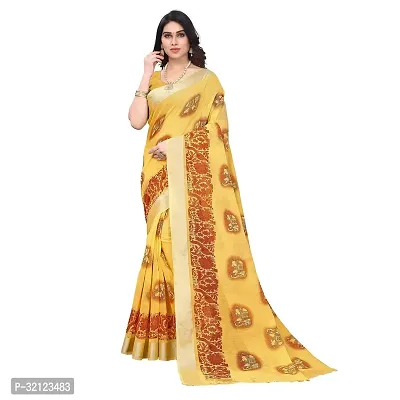 Beautiful Cotton Blend Printed Women Saree with Separate Blouse Piece-thumb0