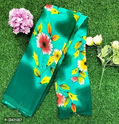 Elegant Green Georgette Printed Saree with Blouse piece For Women-thumb0