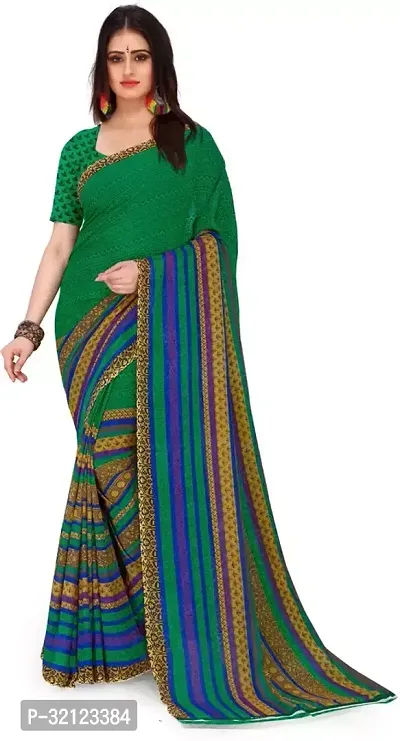 Beautiful Georgette Striped Women Saree with Running Blouse-thumb0