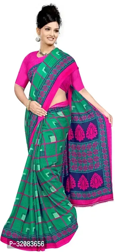 Stylish Green Georgette Printed Saree with Blouse piece For Women-thumb0