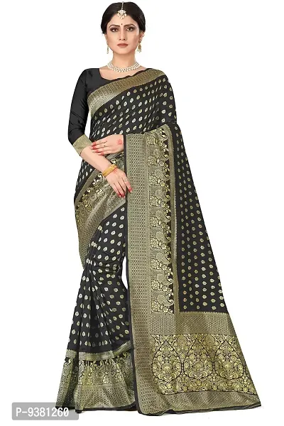 Women's Paithani Silk Saree With Unstitched Blouse Piece. (black)