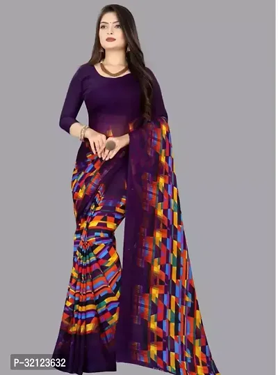 Beautiful Georgette Printed Women Saree with Running Blouse-thumb0