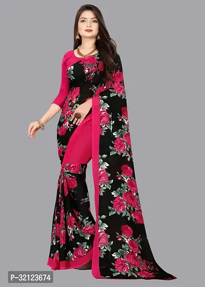 Beautiful Georgette Printed Women Saree with Running Blouse-thumb0