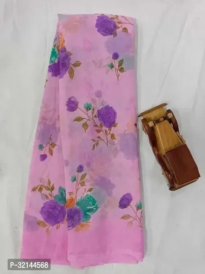 Stylish Georgette Pink Printed Saree with Blouse piece For Women-thumb0