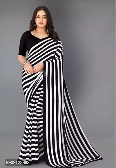 Beautiful Georgette Striped Women Saree with Running Blouse-thumb0