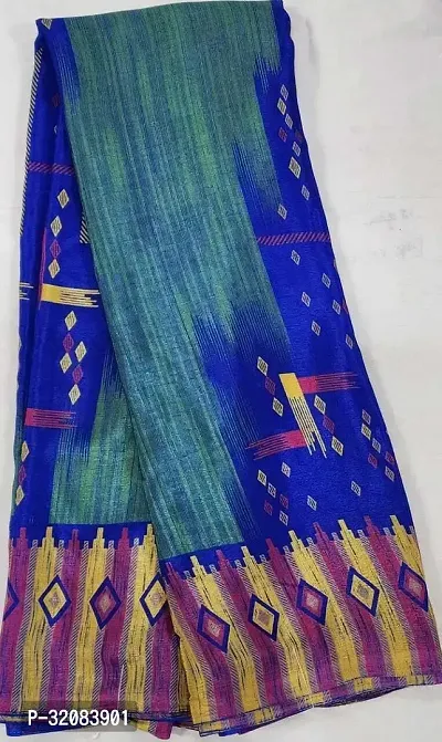 Stylish Blue Crepe Printed Saree with Blouse piece For Women-thumb0