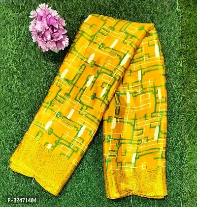 Elegant Yellow Crepe Printed Saree with Blouse piece For Women