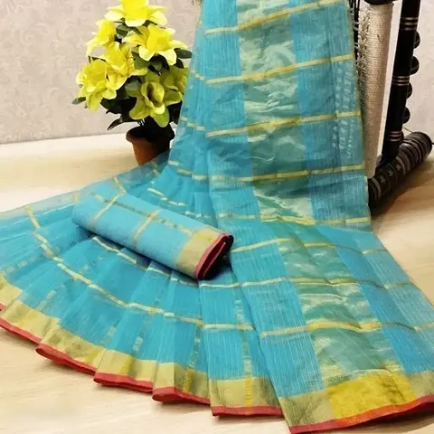 Beautiful Blend Saree With Blouse Piece For Women