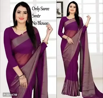 Stylish Chiffon Purple Printed Saree without Blouse piece For Women-thumb0