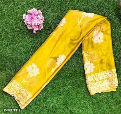 Elegant Yellow Crepe Printed Saree with Blouse piece For Women