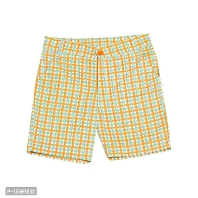 Nino Bambino 100% Organic Cotton Regular fit Shorts for Kids| Checkered Green 3 Pockets Half Pant for Baby Girl and Boys(6-12 Month)-thumb0