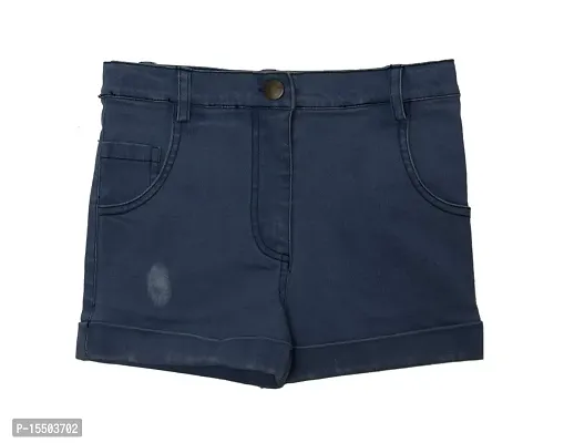 Nino Bambino Denim Blue Colour Solid Button Closure Shorts/Half Pant/Short Pants for Baby Girls (4-5 Years)-thumb0