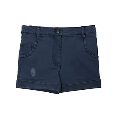 Nino Bambino Denim Blue Colour Solid Button Closure Shorts/Half Pant/Short Pants for Baby Girls (4-5 Years)