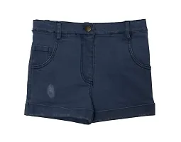 Nino Bambino Denim Blue Colour Solid Button Closure Shorts/Half Pant/Short Pants for Baby Girls (4-5 Years)-thumb1