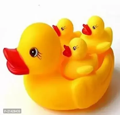 Classic Duck Family Baby Bathing Toys Pack Of 4 Yellow Rubber Squeaky Lovely Ducklings-thumb0