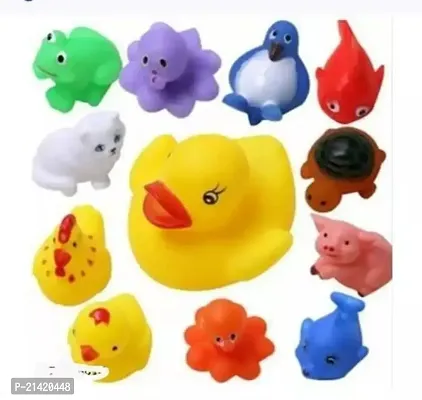 Classic Baby Bath Toy Set Of 8 Pcs Chu Chu Colorful Animal Shape Toy (Multicolor) (Multi Design)With 4 In 1 Family Duck Bath Toys For Baby