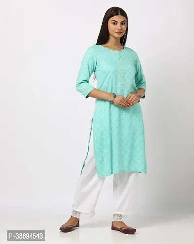 Elegant Blue Cotton A-Line Kurta For Women-thumb0