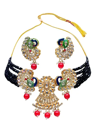 H.S.ENTERPRISES? Women's Latest Gold Plated Colour Stone & Pearl Necklace Set For Women (Jwr-026)