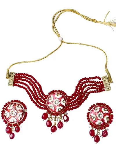 H.S ENTERPRISES? Women's Kundan Pearl Adjustable Choker Necklace with Earrings for Women Girls Indian Traditional Jewellery Set with Earrings / Gorgeous Jewelary / Ideal for Gifting(M.S_Jwd-1)