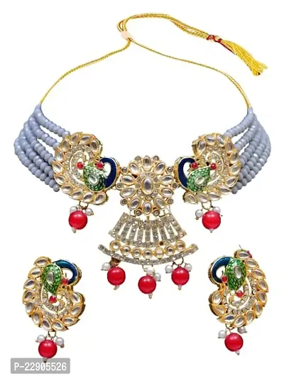 H.S.ENTERPRISES? Women's Latest Gold Plated Colour Stone  Pearl Necklace Set For Women (Jwr-Sky Blue)-thumb0
