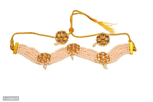 H.S Creation Delicate Fashion Latest Stylish Fancy Floral Design Golden Pendal With Peach Beads Designed Necklace Earring Jewellery Set for Women