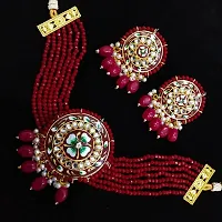 H.S Creation Delicate Fashion Latest Stylish Fancy Floral Print Round Shape Pendal Maroon With Beads Designed Necklace Earring Jewellery Set for Women-thumb1