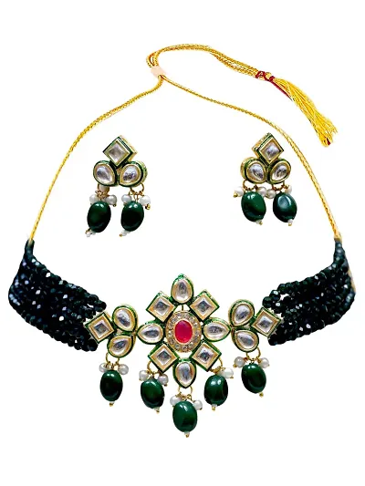 H.S. ENTERPRISES? Women's Trendy Kundan Gold Plated Wedding Choker Necklace Set for Women (JW-023)