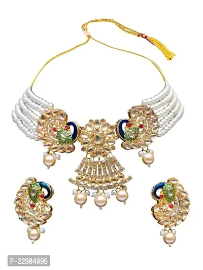 H.S.ENTERPRISES? Women's Latest Gold Plated Colour Stone  Pearl Necklace Set For Women (Jwr-White)